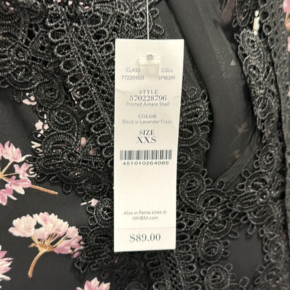 Lace-Detail Printed Shell | Size XXS | Color Black with Lavender Frost | WHBM - Picture 7 of 7